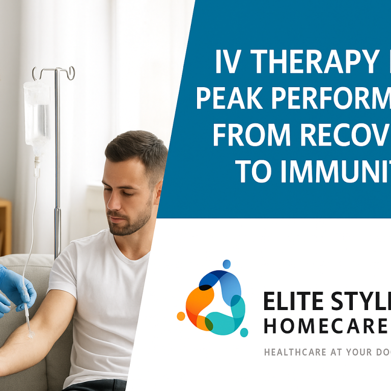 IV therapy for peak performance-from Recovery to immunity by Elite Style Homecare-A young healthy male athlete getting IV drip treatment at his doorstep, from DHA licensed professional medical staff.
